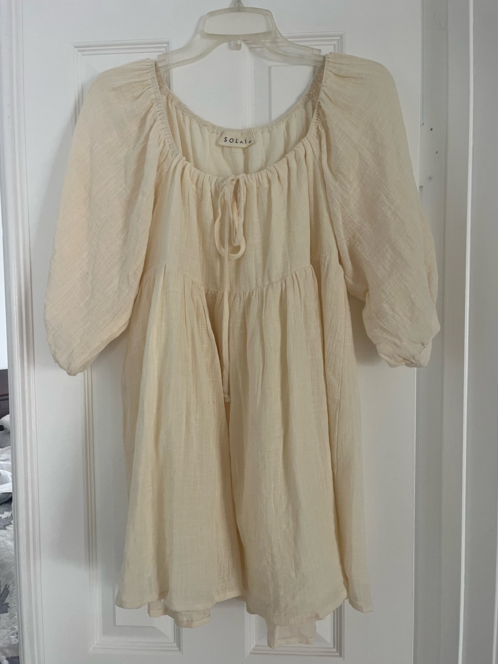 Women’s Cream Mini Beach Dress - Lightweight Peasant Tunic